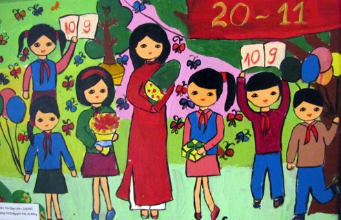 Bộ sưu tập tranh vẽ cô giáo và học sinh, tranh vẽ kỷ niệm 20/11 62